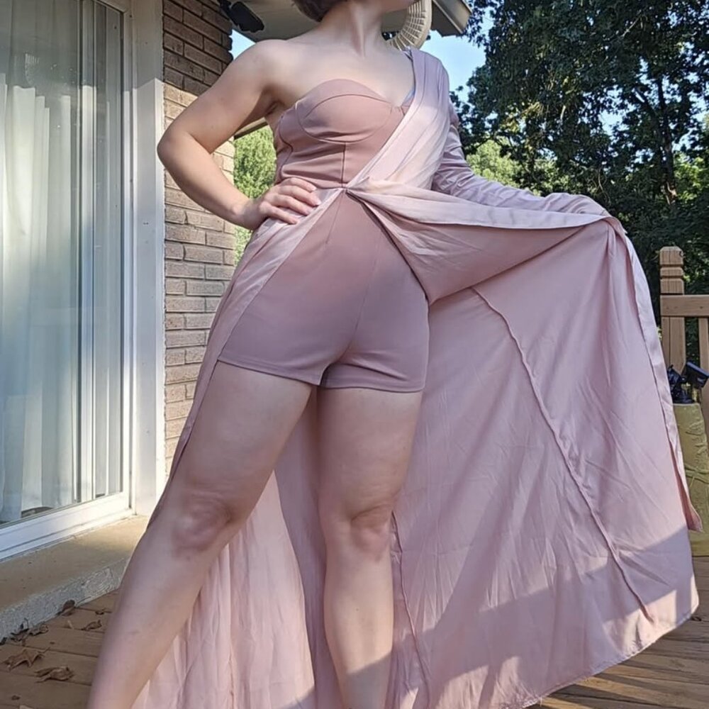 Dusty Pink One Sleeve Romper Dress